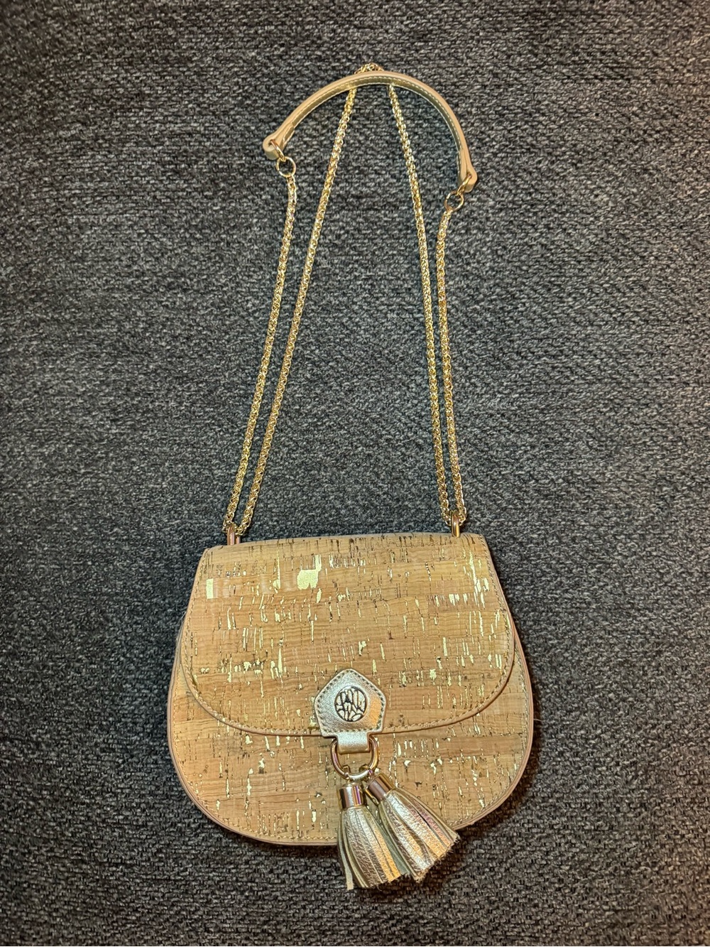 Lilly Pulitzer Gold Cork Crossbody Bag with Tassel Accent
